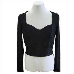 NWT VERO MODA Black lace corset sweetheart neckline long sleeve crop top